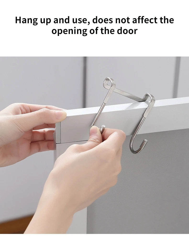 304 Stainless Steel Hook Free Punching Double S-Shape Hook Kitchen Bathroom Cabinet Door Back Type Coat Towel Storage Hanger