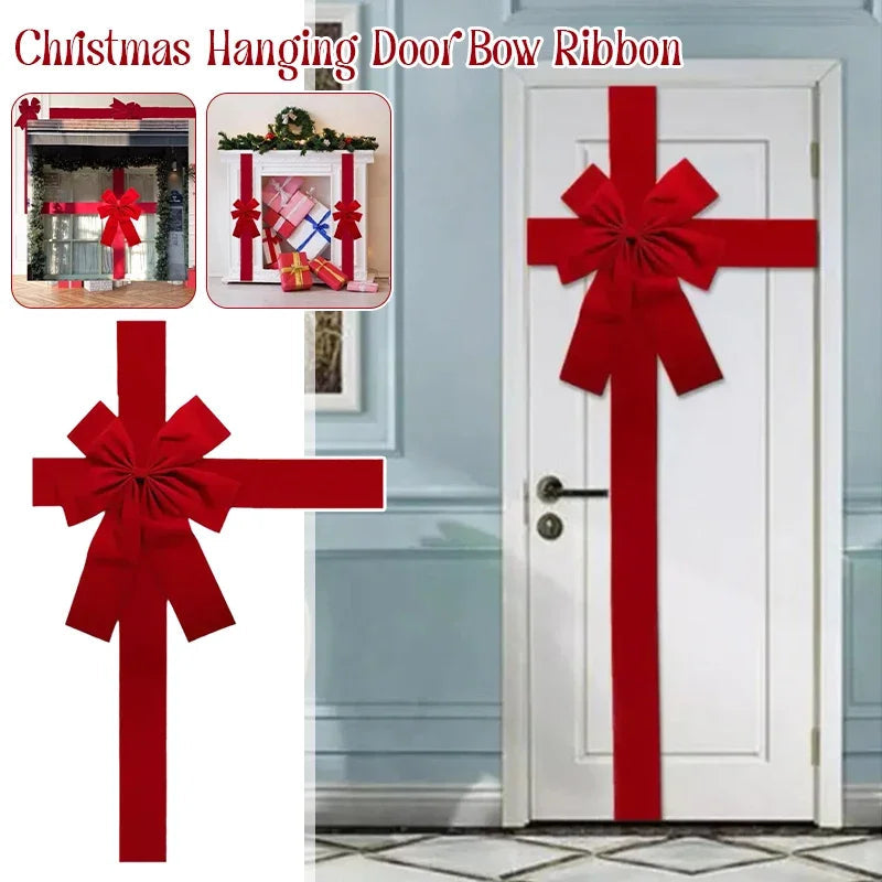 Christmas Large Red Organza Bow Front Door Hanging Decor DIY Xmas Gift Ready Made Bow for Wedding New Year Ribbon Bow