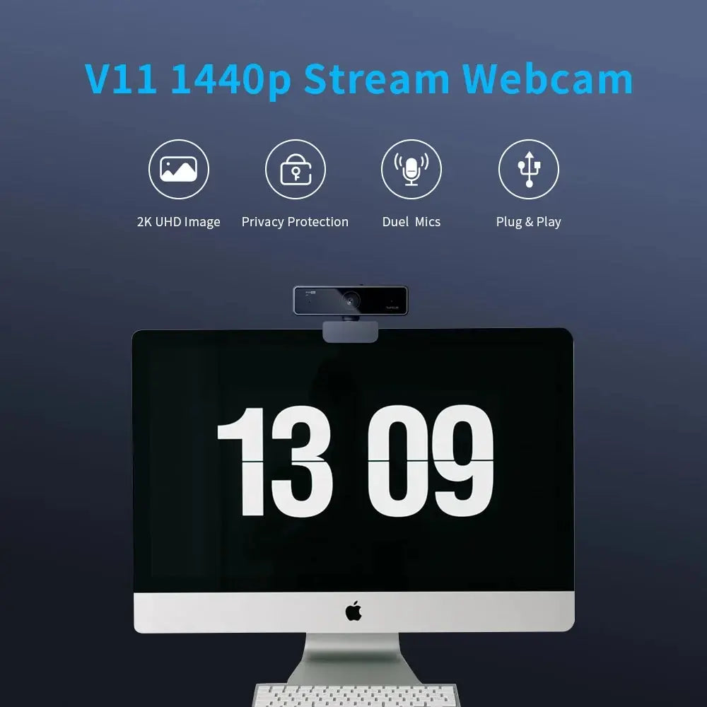 NUROUM V11-webbkamera 1080P 60FPS med stöd för 2K 30FPS, dubbla mikrofoner med brusreducering, minikamera med USB för bärbar dator, Zoom, streaming och videosamtal