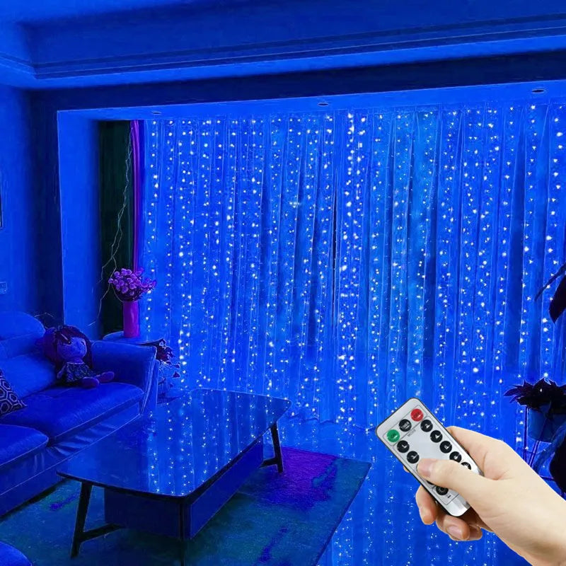 Cortina de luzes LED decorativas USB, 8 modos, vários tamanhos