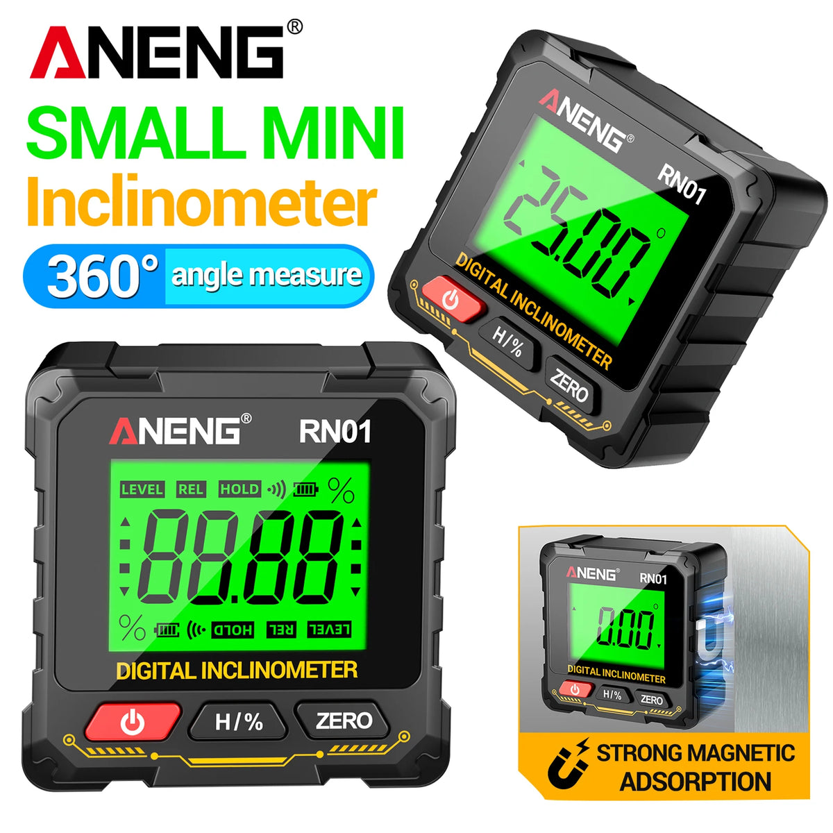 ANENG digitale inclinometer met magneten aan vier zijden