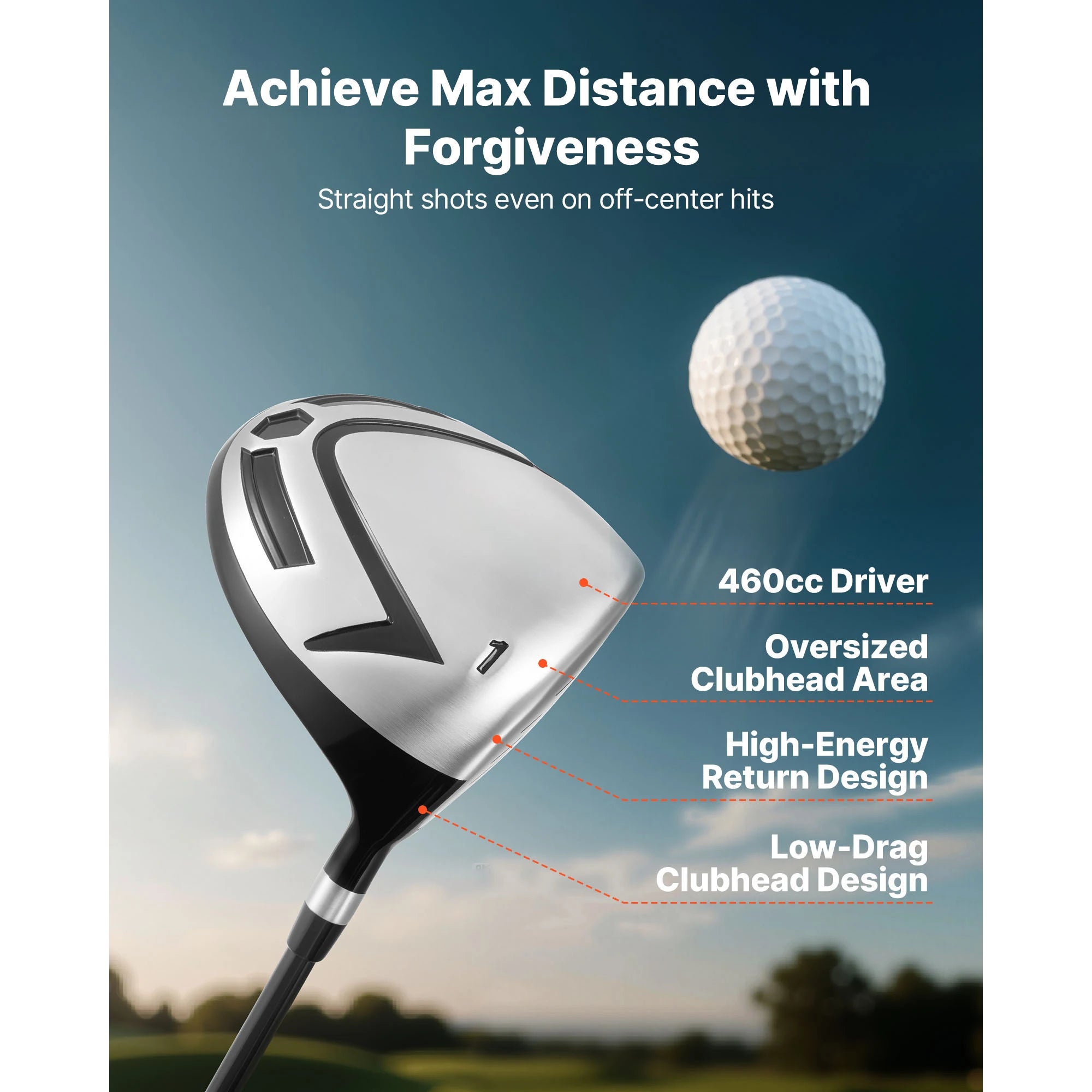 SucceBuy Golf Club Set 12 Pieces Right Handed with 460CC #1 Driver #3 & 5 Fairway Wood #4 Hybrid #5/#6/#7/#8/#9/#PW/#SW Irons
