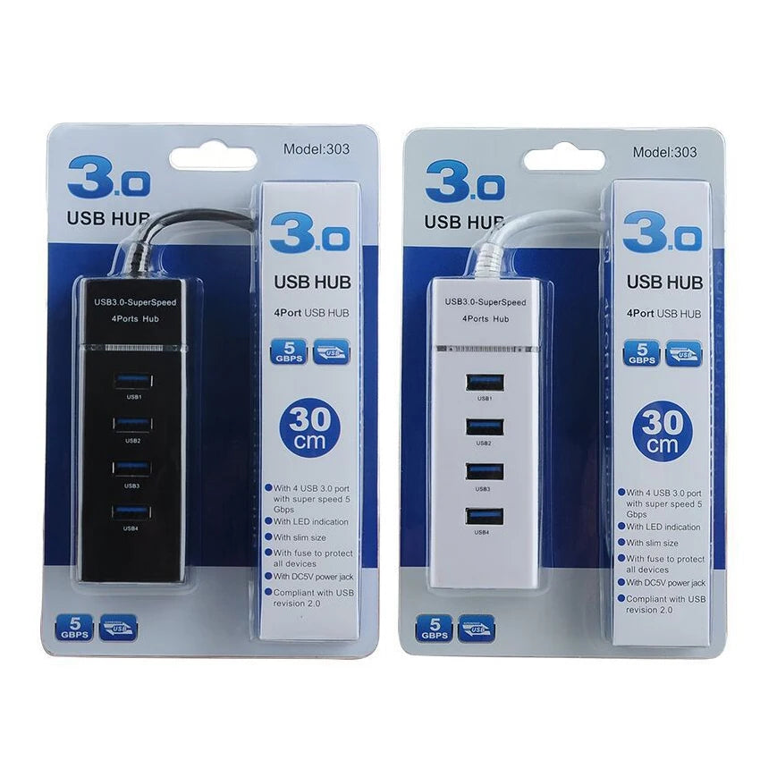 4-Port USB Hub, One USB 3.0 and Three USB 2.0 Ports