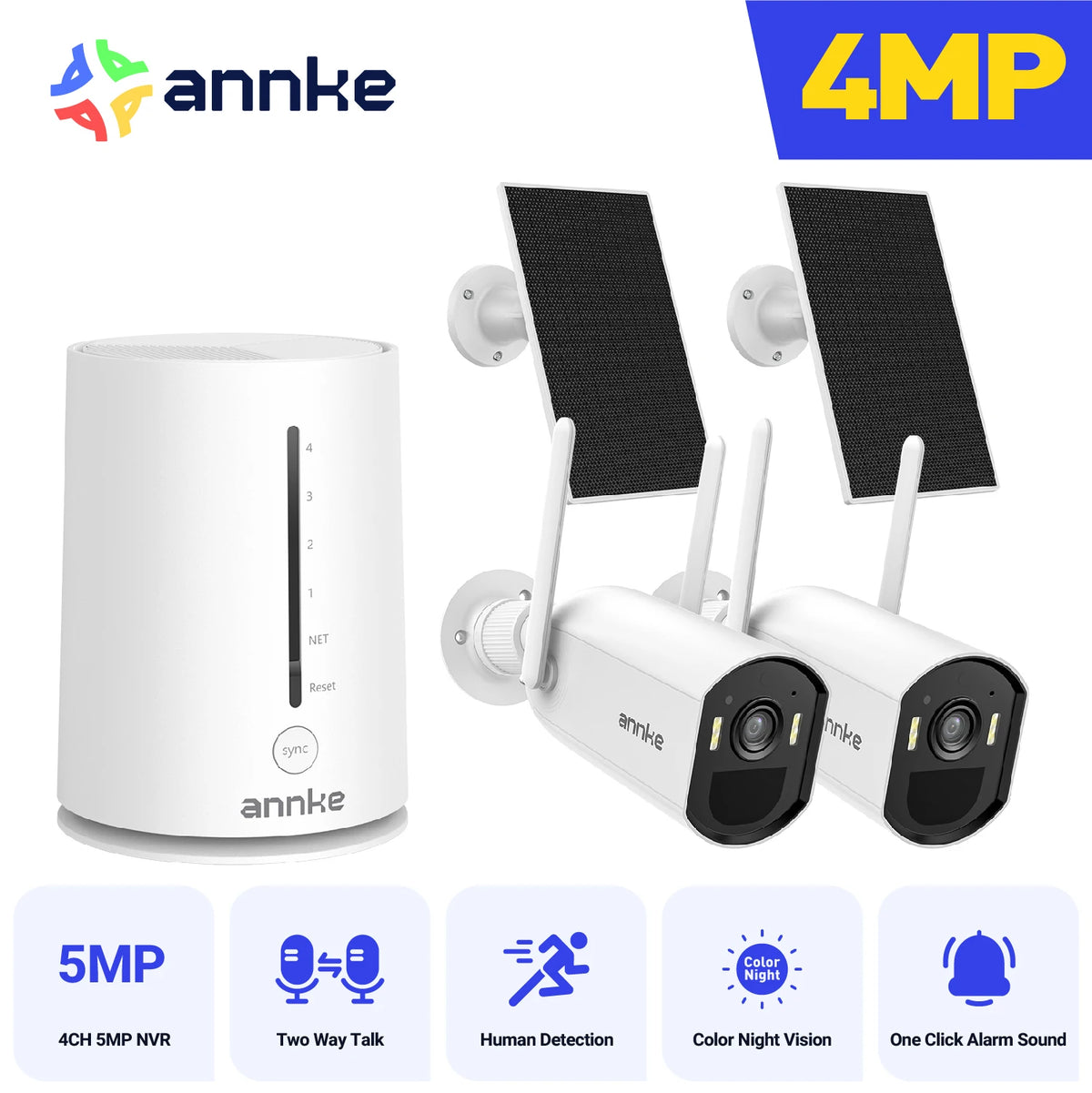 4MP Wireless Outdoor Security Camera Solar Powered, Two-Way Audio, WiFi 6, IP65