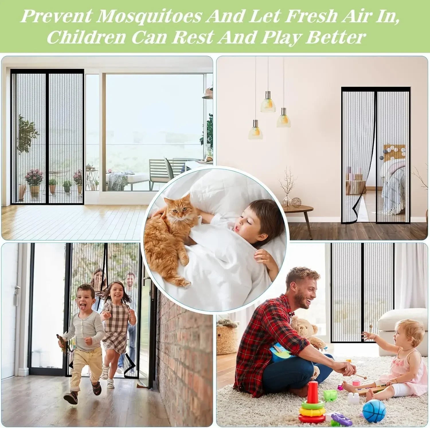Heavy Duty Magnetic Screen Door Mesh Curtain Mosquito Net Bug Hands Free Partition Mute Striped Door Curtain Bedroom Ventilation