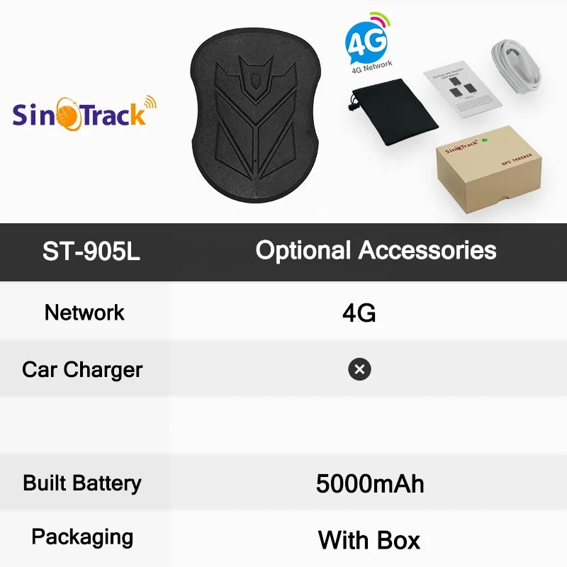 SinoTrack magnet 4G vodotesný GPS tracker ST-905/ST-915 Locator vozidla dlhá výdrž 10000mAh batéria s bezplatnou aplikáciou