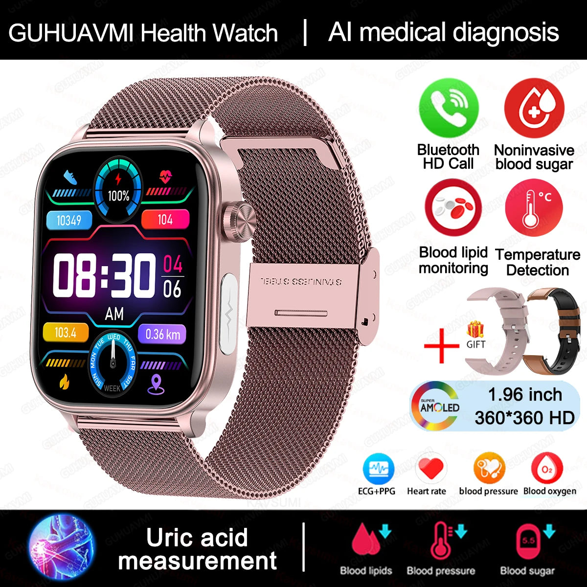 Ceas inteligent cu ecran tactil cu apelare Bluetooth