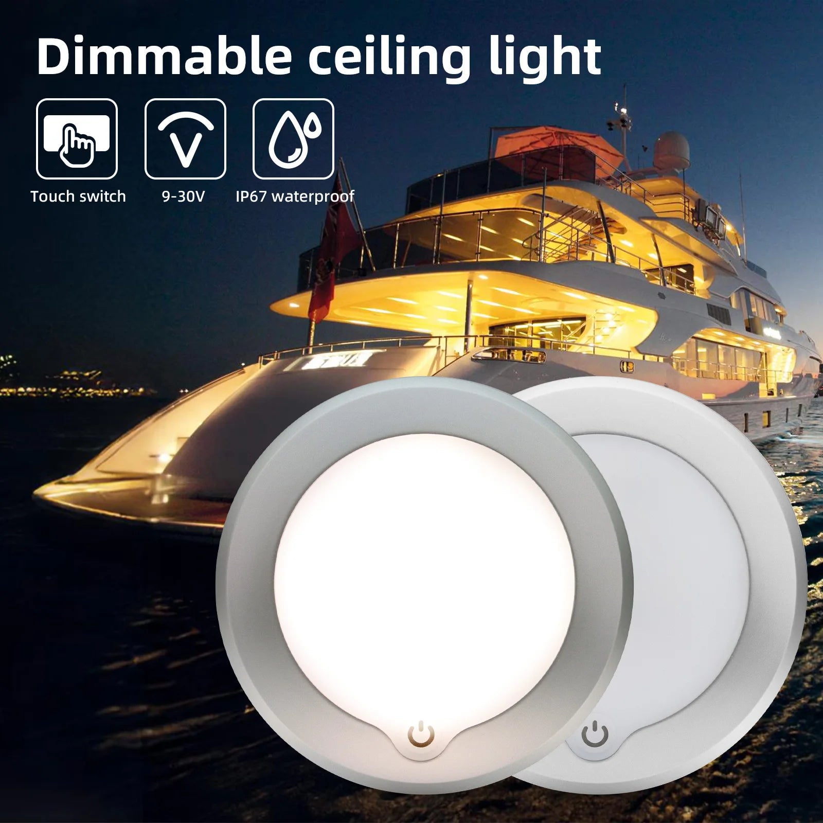 Ceiling Light Indoor Dimmable LED Light Ultra-thin 3W RV Ceiled Dome Lamp Adjustable Brightness Switch Boat Yacht Spotlight 12v