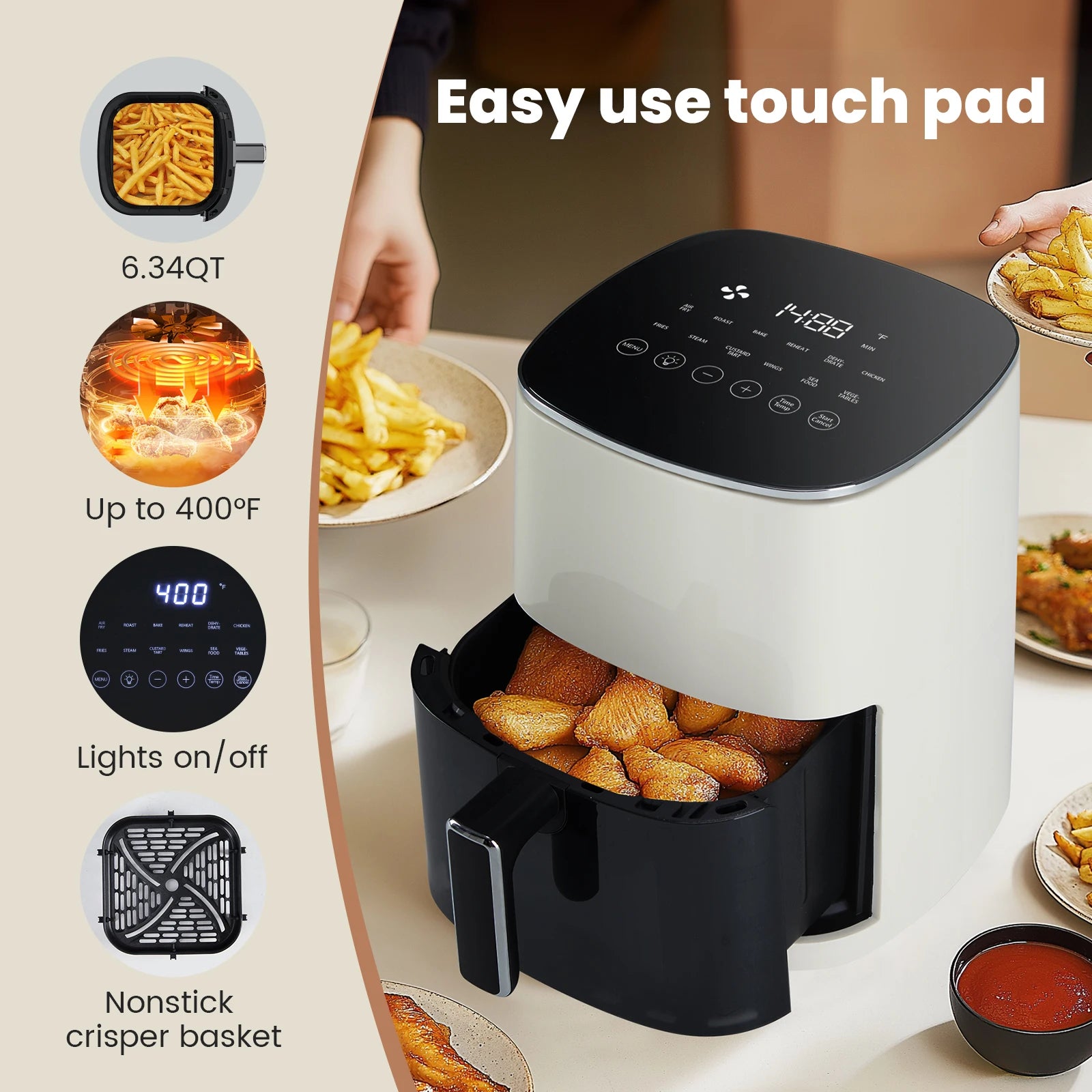 6QT Air Fryer with Window, 12-in-1 Cooking up to 400°F