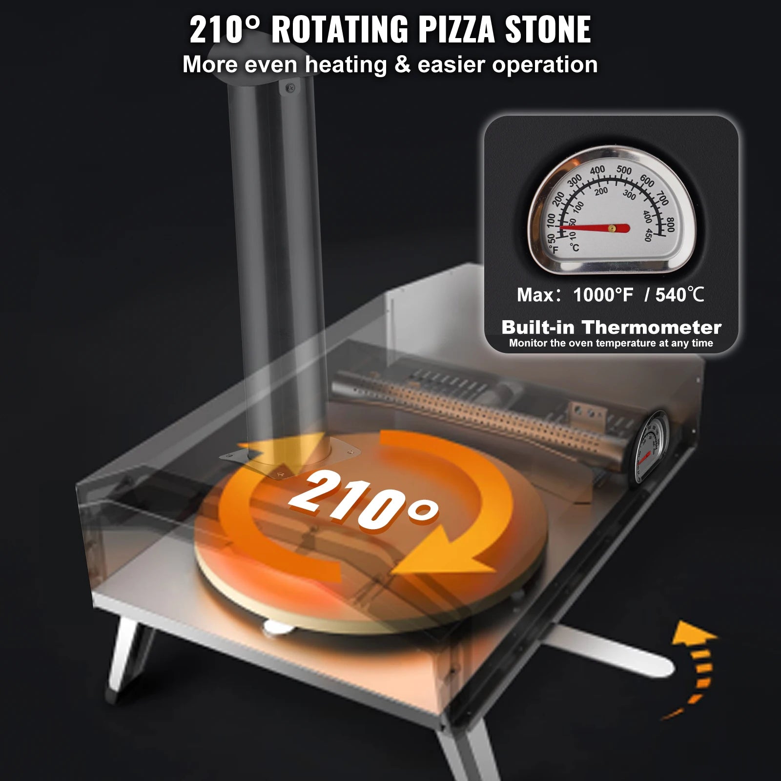 12-tums utomhus pizzaugn med roterande sten och trefuel matlagning