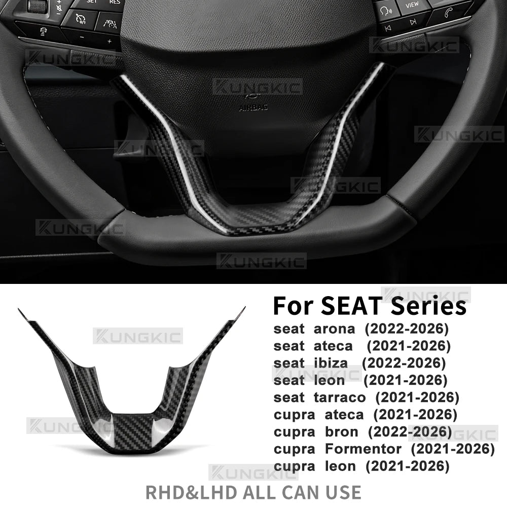 Dry Carbon Fiber Steering Wheel Bottom Trim for Seat and Cupra