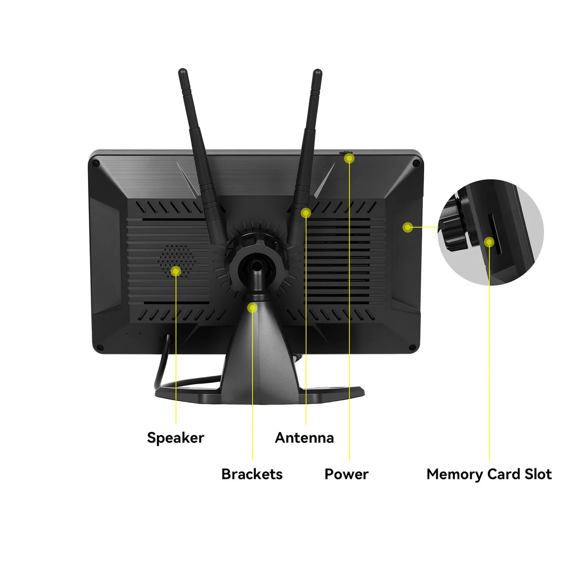 Podofo pantalla HD IPS de 10.1 pulgadas Monitor de reversa para coche + cámara reversa inalámbrica solar con grabación 720P