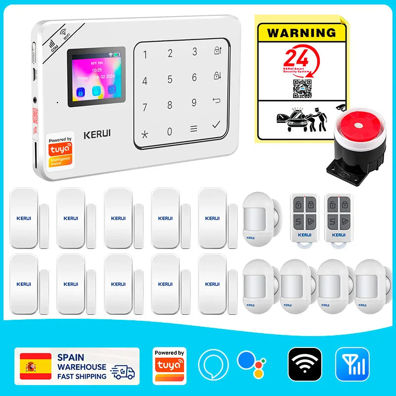 ES Delivery KERUI domáci alarm WiFi GSM alarmný systém kompatibilný s Tuya Smart 433MHz Ochrana domova Alexa PIR pohybový senzor