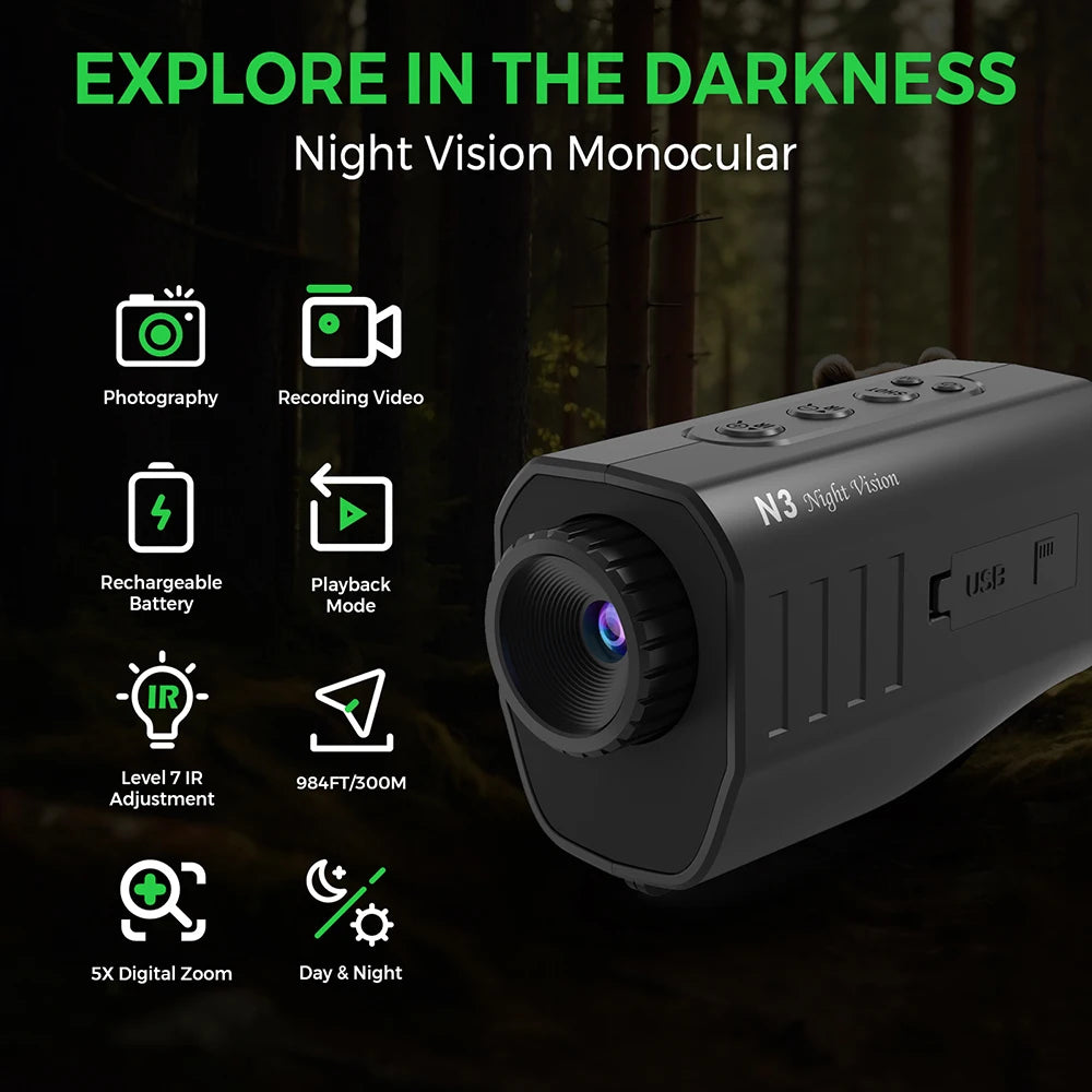 GTGUARD N3 Night Vision Monocular with 4K-Style HD Recording