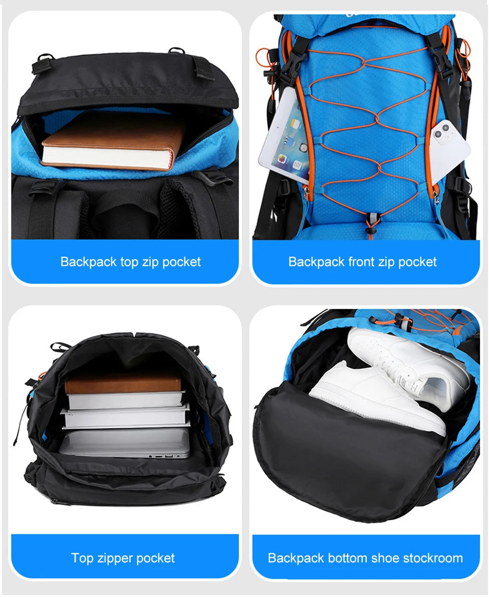 65L Waterproof Climbing Backpack for Hiking and Camping
