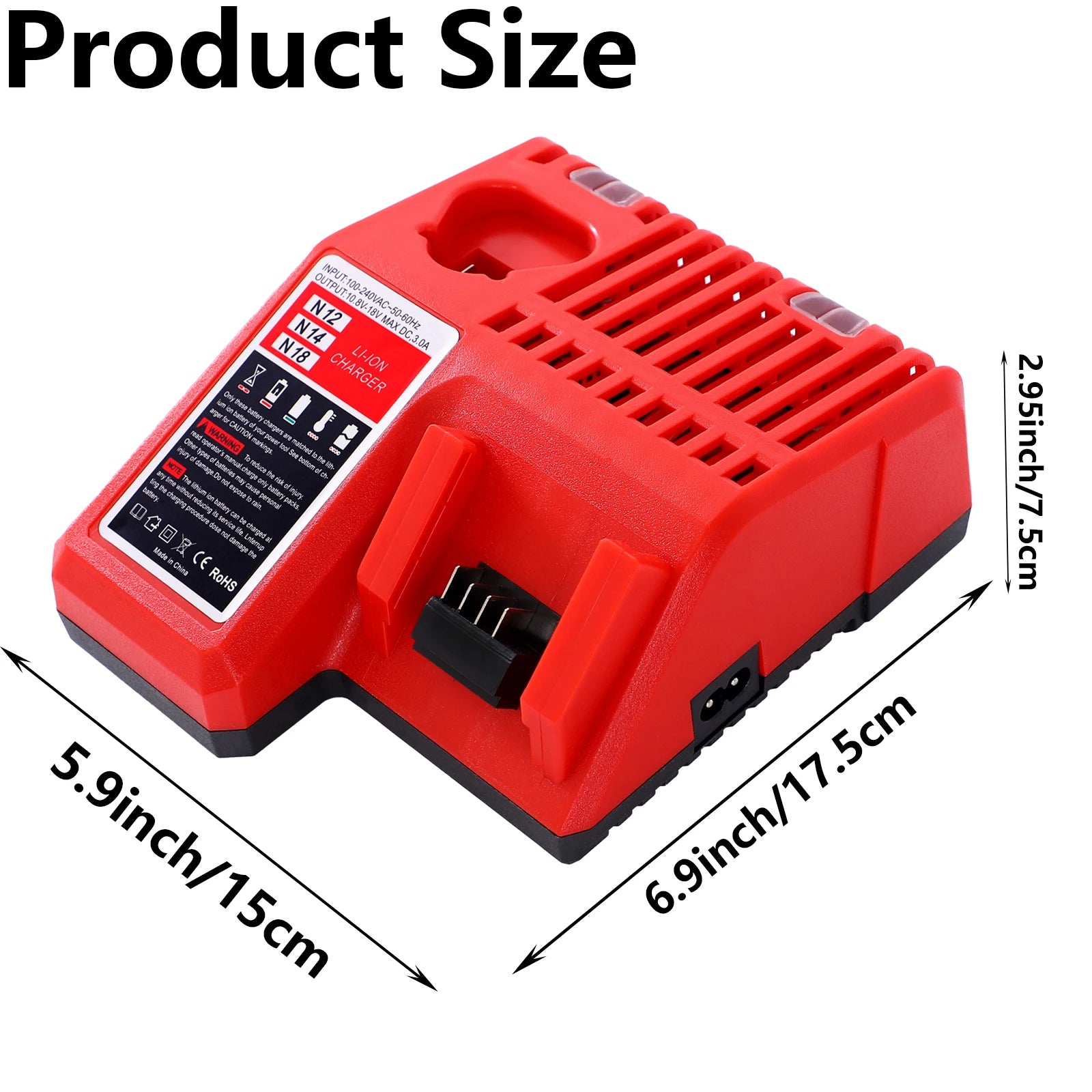 Replacement for Mi-lwaukee3.0A 12V and 18V Lithium-Ion Multi-Volatge Rapid Battery Charger, Compatible with Mi-lwaukee 12V and 18V Lithium Battery Packs