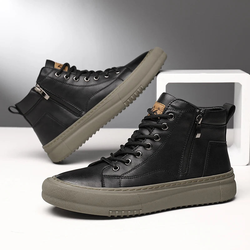 Bubuk Men's Spring and Autumn Style White Sneakers, New Trendy Versatile High-Top Sneakers, Summer Fashion Casual Men's Shoes, Breathable and Durable Sneakers