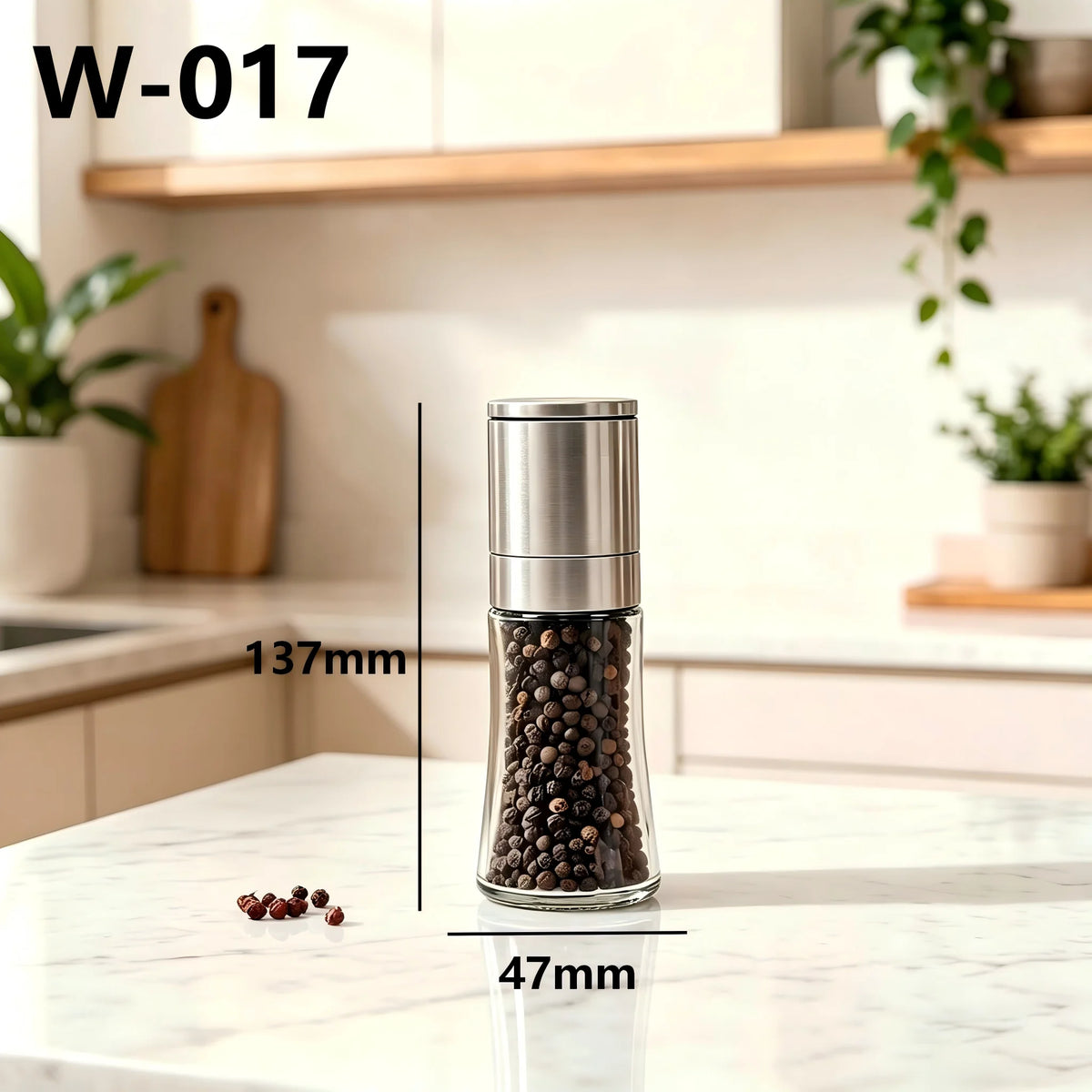 Stainless Steel Salt and Pepper Mill, Adjustable Manual Grinder
