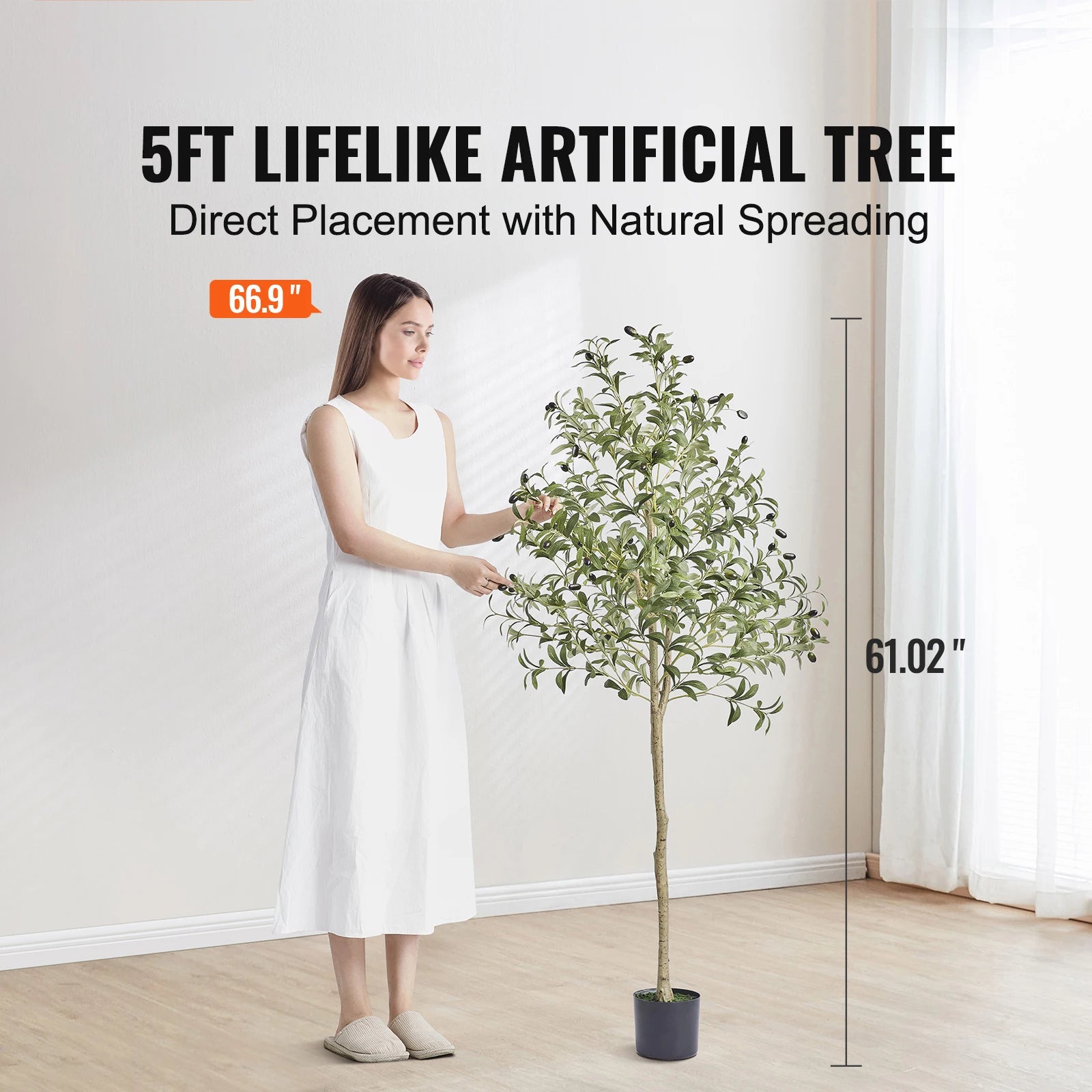 Arbore artificial SucceBuy Olive Înalțime 5/6 ft copac fals înalt, plantă decorativă verde, realist, în ghiveci, pentru casă, birou, depozit, interior