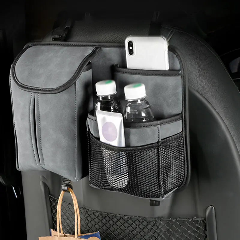 SEAMETAL Car Seat Back Storage Bag Premium Suede Car Organizer Multi-Pocket Storage Pocket Hanging Back Seat Auto Tissue Holder