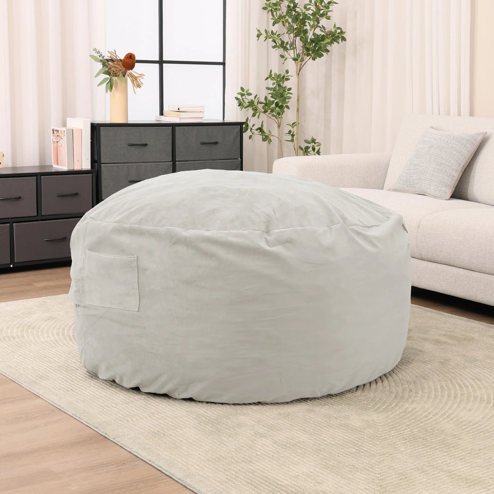 Oversized Foam Bean Bag Chair with Washable Cover & Pocket