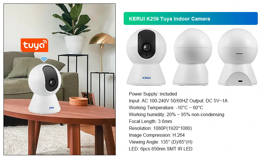 KERUI 433MHZ GSM+WiFi Heimalarm Kommt mit Tuya Smart Anti-Diebstahl Alarme Alarm System Kits Integrierte Batterie Sirene PIR Sensor