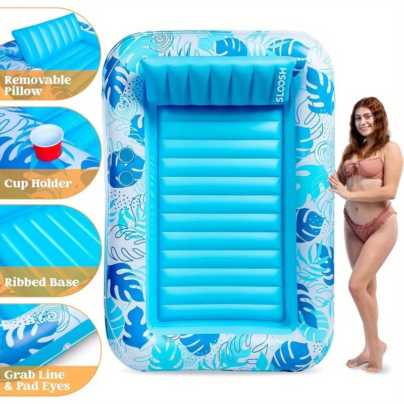 4-in-1 Inflatable Suntan Pool Float with Pillow, 70" x 46"