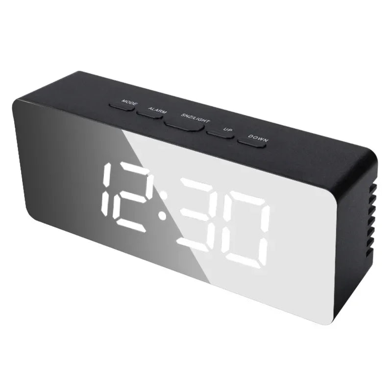 Mirror-Face LED Alarm Clock with Temperature & Snooze