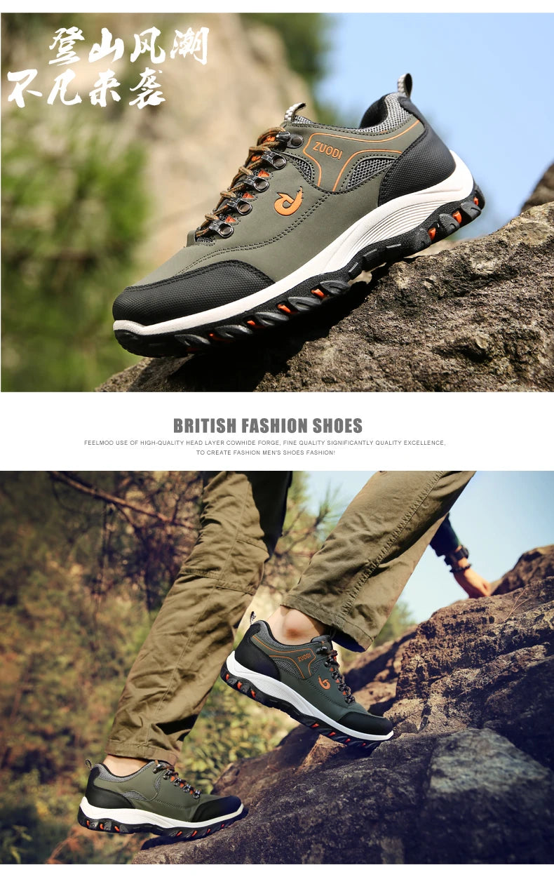 Autumn And Winter Models, Men's Waterproof Hiking Shoes, Outdoor PU Leather Sports Shoes, Wear-Resistant, Walking, Tactical