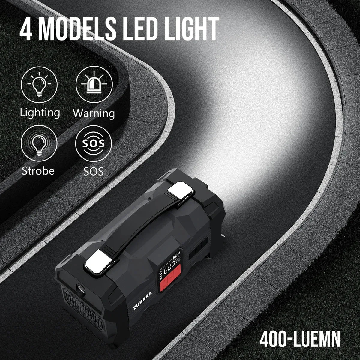 26800mAh Jump Starter with Air Compressor 1000A/1500A PEAK Booster Tyre Inflator Portable Car Battery Power Bank Charger Air Pump,with LCD Display, Jump Starter Power Bank (All Gas/ 8.0L Diesel), LED Light, Design for Cars,