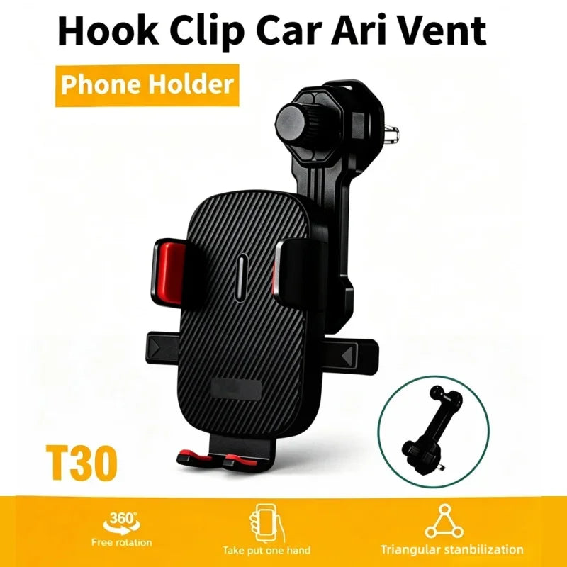 Suporte para telemóvel para ventilação do carro com gancho e mola