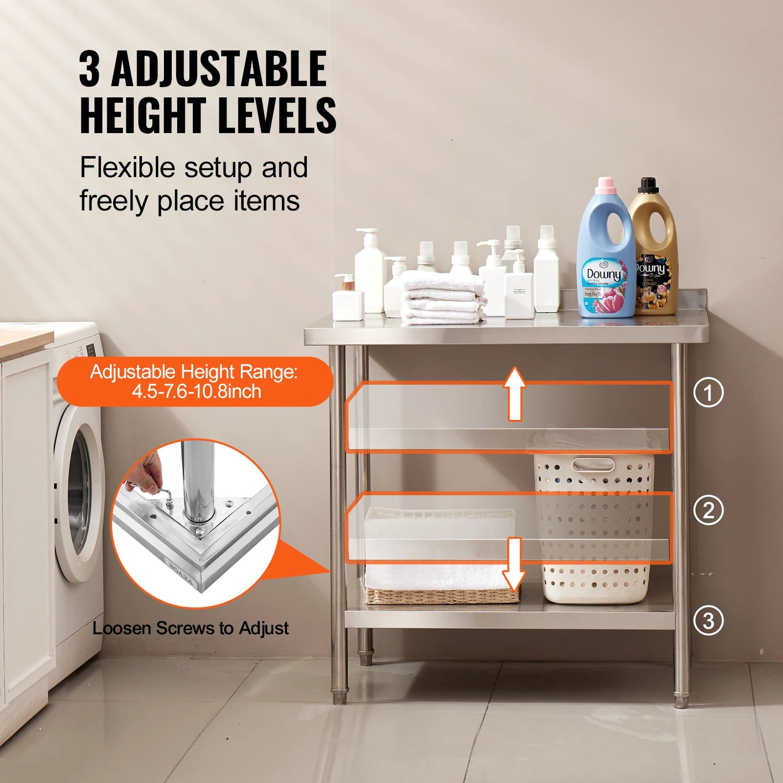 Stainless Steel Work Table with Adjustable Shelf for Kitchen Use