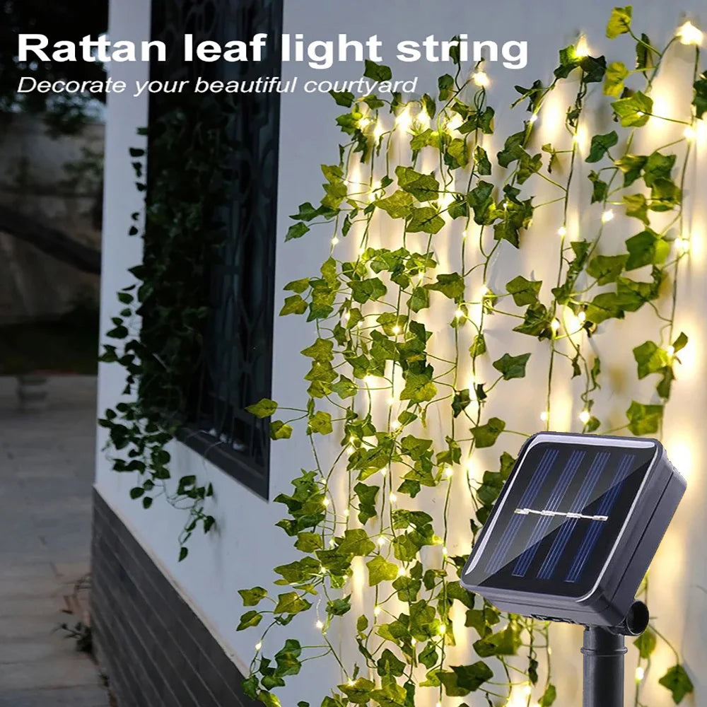 Solar Powered Artificial Leaf String Lights for Garden and Patio
