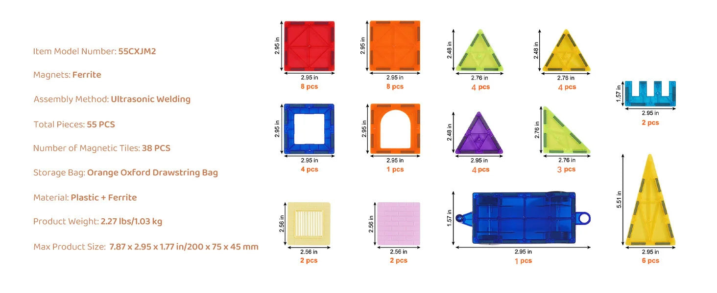 55-teiliges magnetisches Bausteine-Set für kreatives Lernen und Spielen