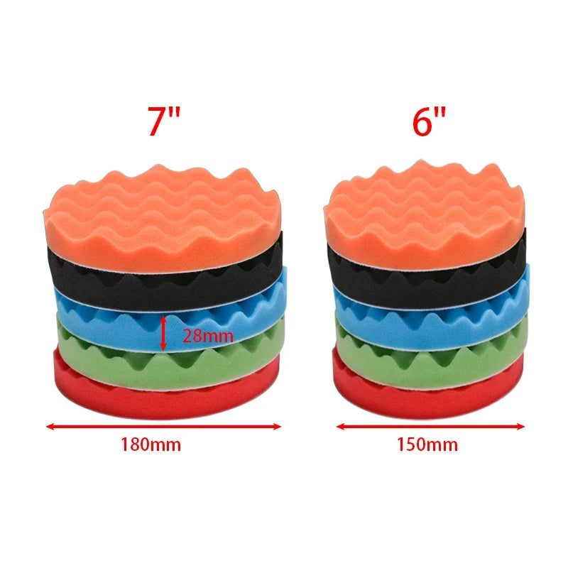 Five-Piece Sponge Polishing Pad Set, 5-7 Inch Options