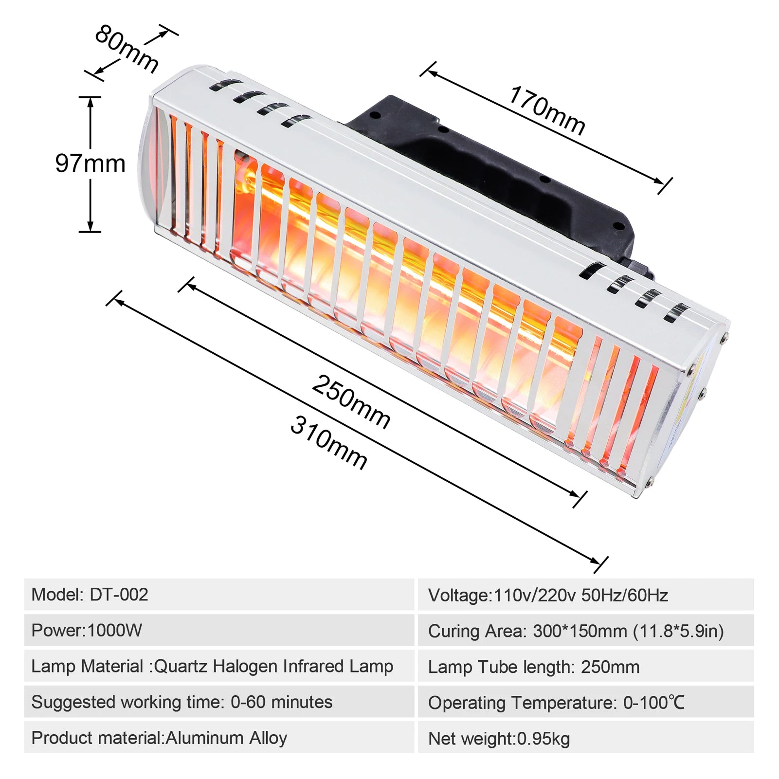 1000W Infraroodverf Uithardingslamp voor Auto Lichaamdrogen