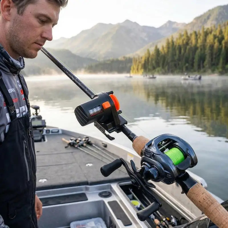 contador de linha de pesca com braçadeira para vara, 0–999 m