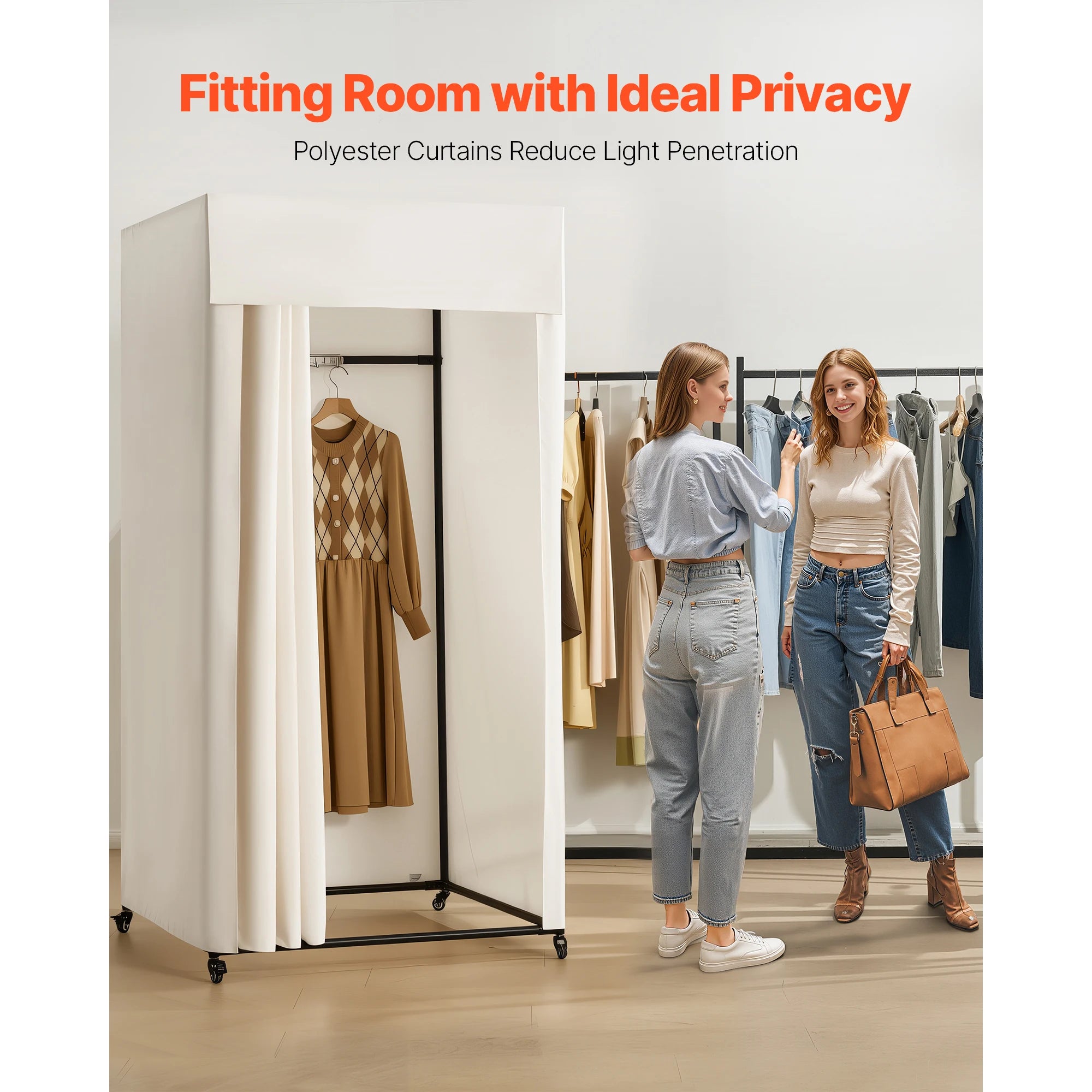 Mobile Fitting Room with Thick Privacy Curtains & Rolling Casters