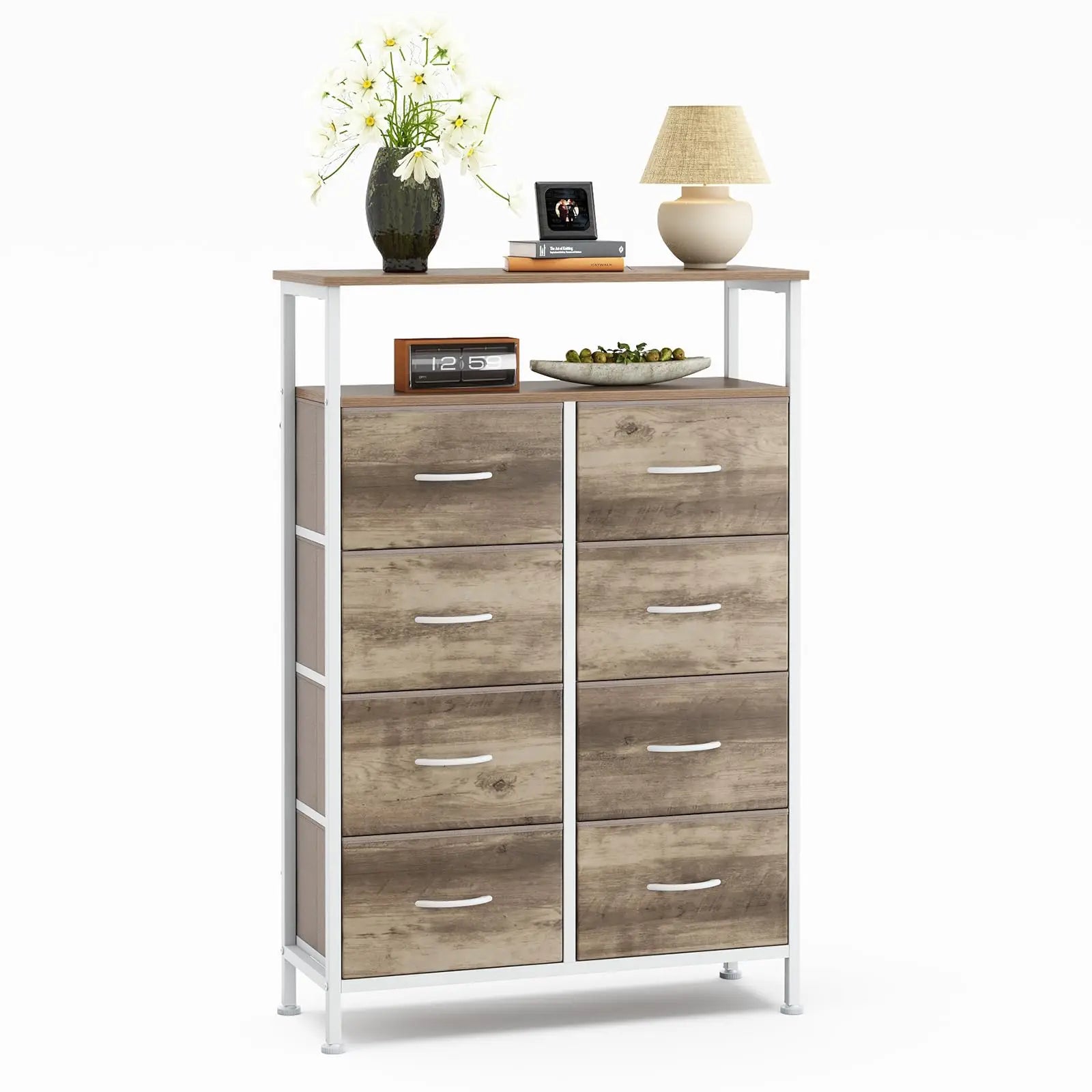 8 Drawer TV Stand with Wooden Top and Storage Cabinet