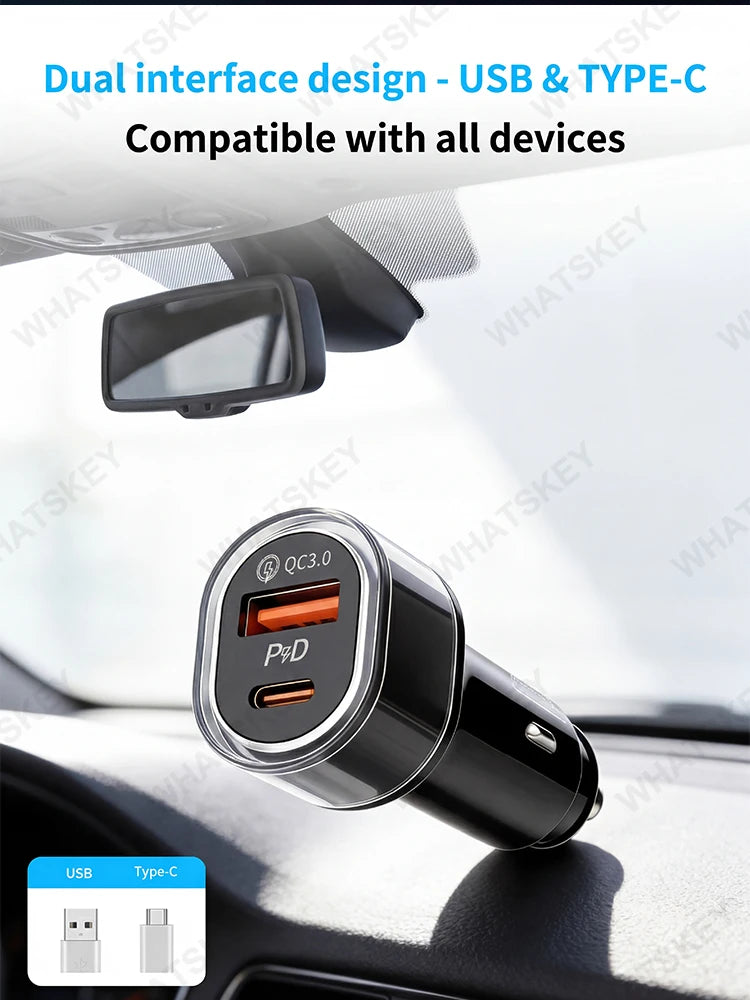 Car Charge GPS Locator Tracker 30W USB Phone Charger Fast Charging Type C QC3.0 Works with iOS Find My APP,Google,Android