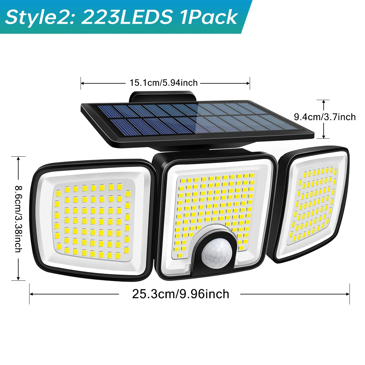 Solar Lights Outdoor Waterproof Super Bright Cordless Solar Motion Sensor Light 3 Adjustable Heads 270° Wide Angle Illumination