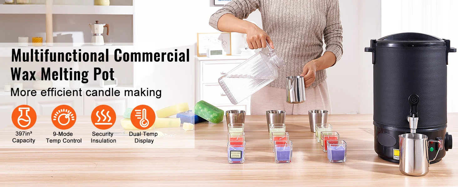 6.5L Wax Melter with Spout & 9-Level Temperature Control