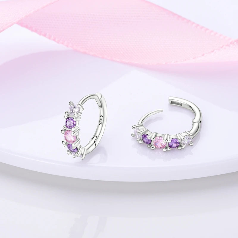 925 Sterling Silver Colored Zirconium Stars Hoop Earrings For Women Jewelry Anniversary WeddingMaking Jewelry Gift