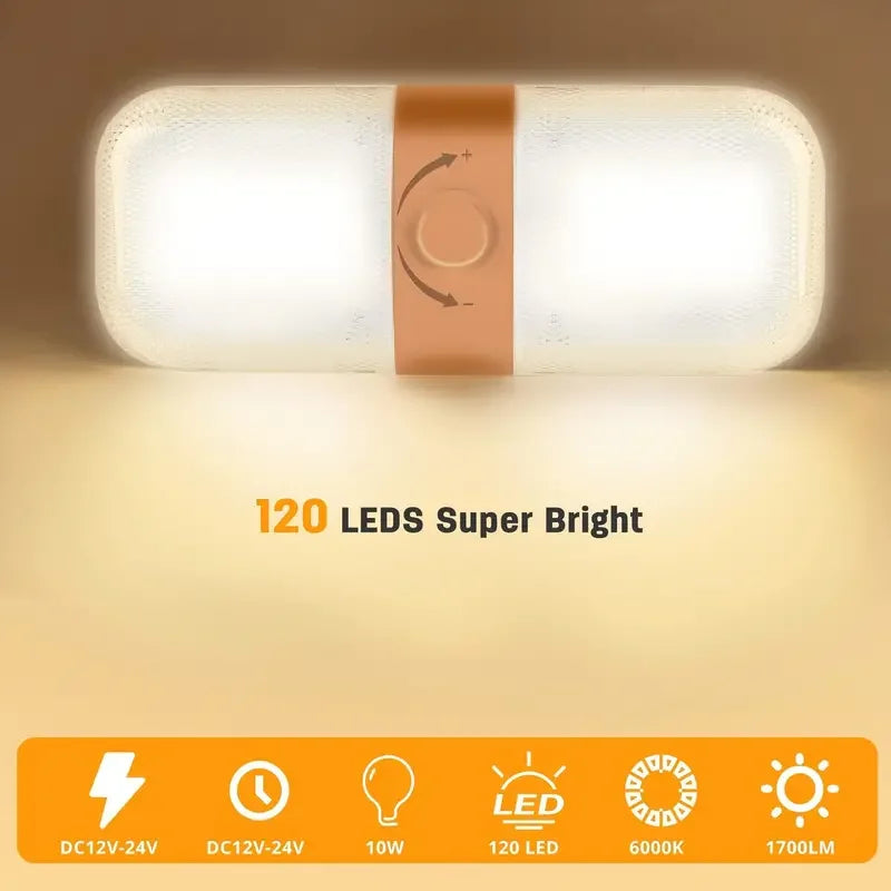 120 LED Car Interior Reading Light 3 Color Dimming 12V/24V