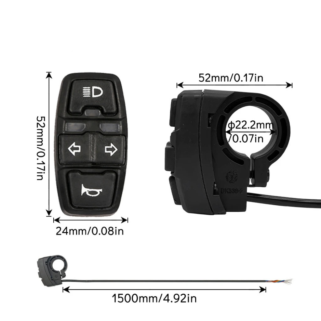 DK336 E-Bike Headlight, Indicator and Horn Switch