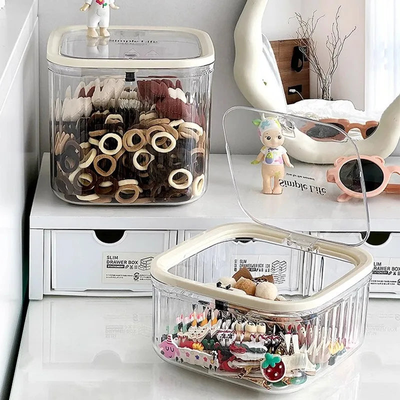 Boîte transparente de rangement pour accessoires pour cheveux avec couvercle à charnière