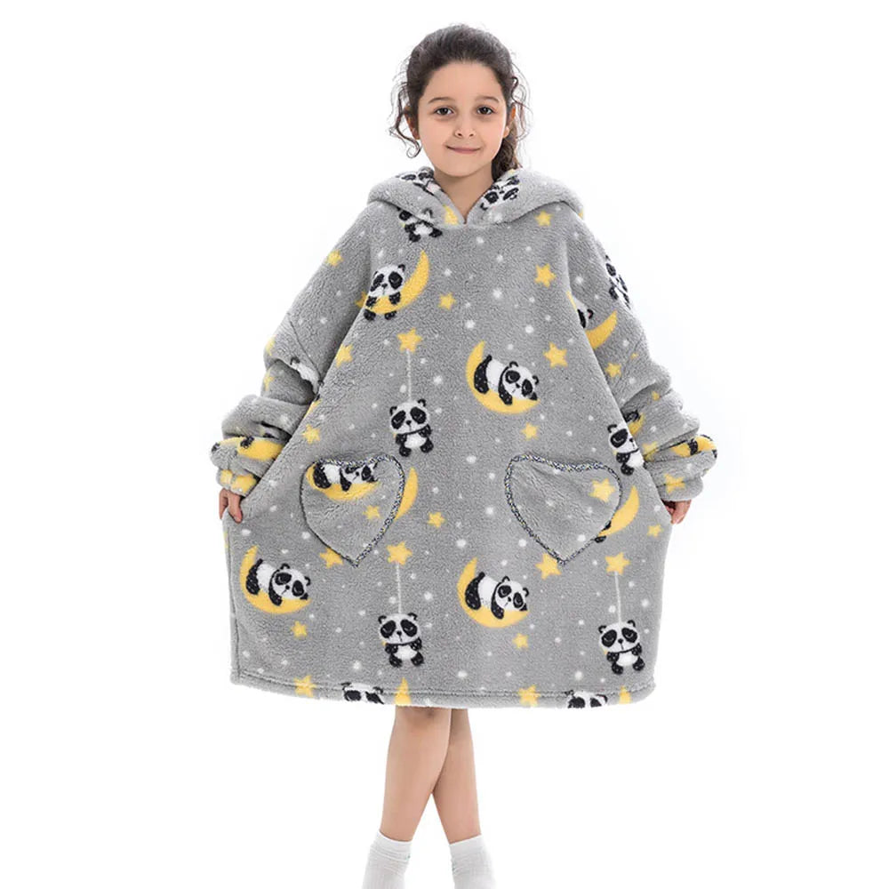 Girls Winter Clothes Flannel Thick Hoodies Super Warm Children's Sweaters Kids Hooded Loose Clothing Homewear Wearable Blankets