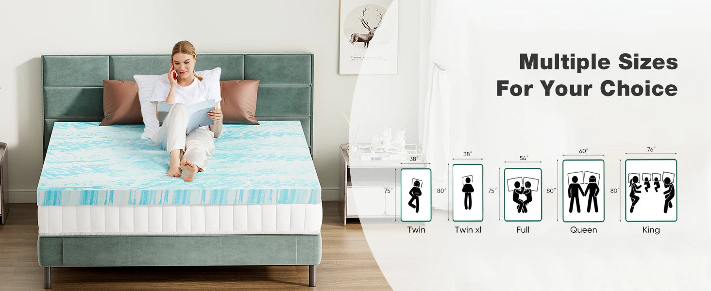 Queen Memory Foam Madras Topper 2–3 Tommer Gel Kølende Blød Seng