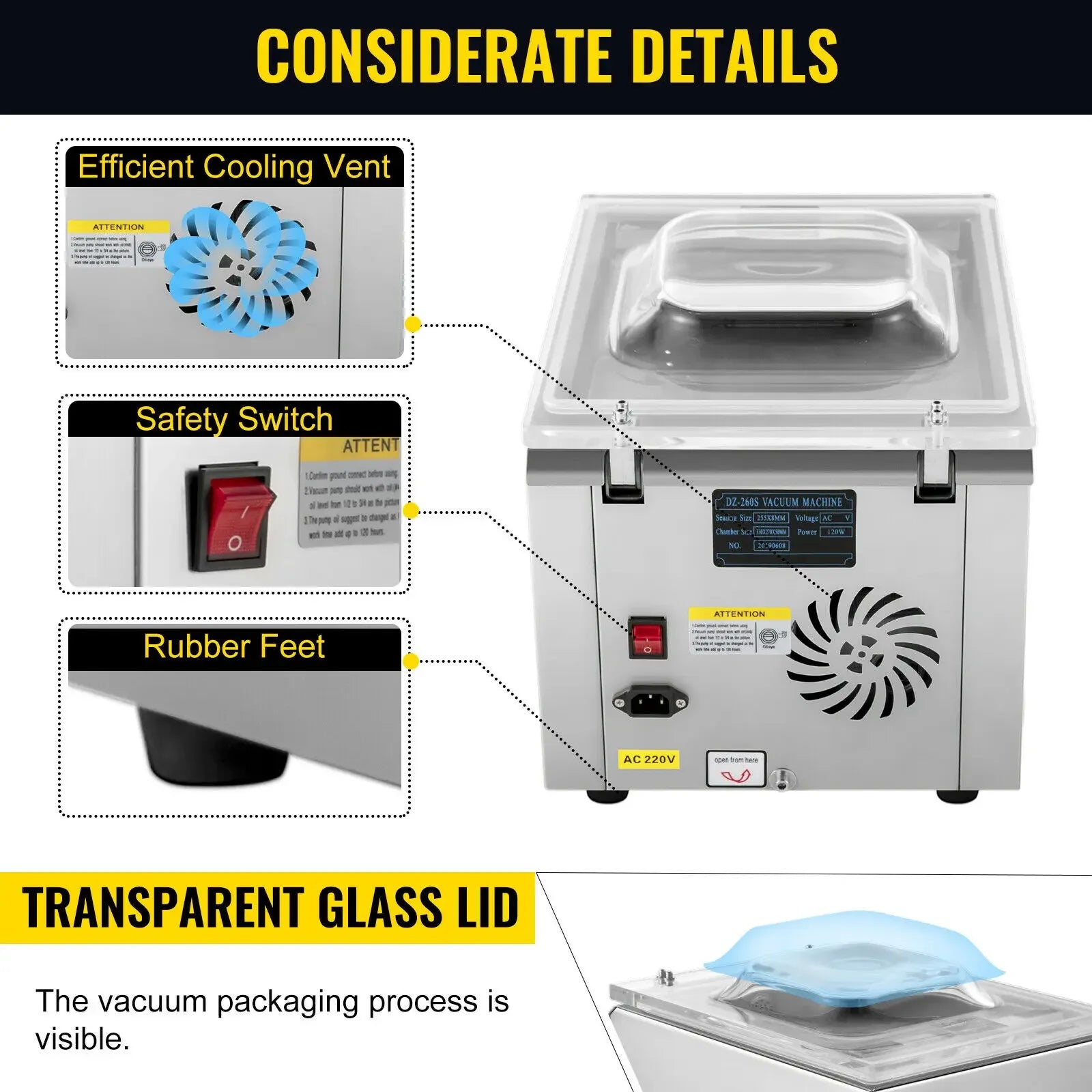 Commercial Vacuum Sealer Machine 120W DZ-260S Food Packing
