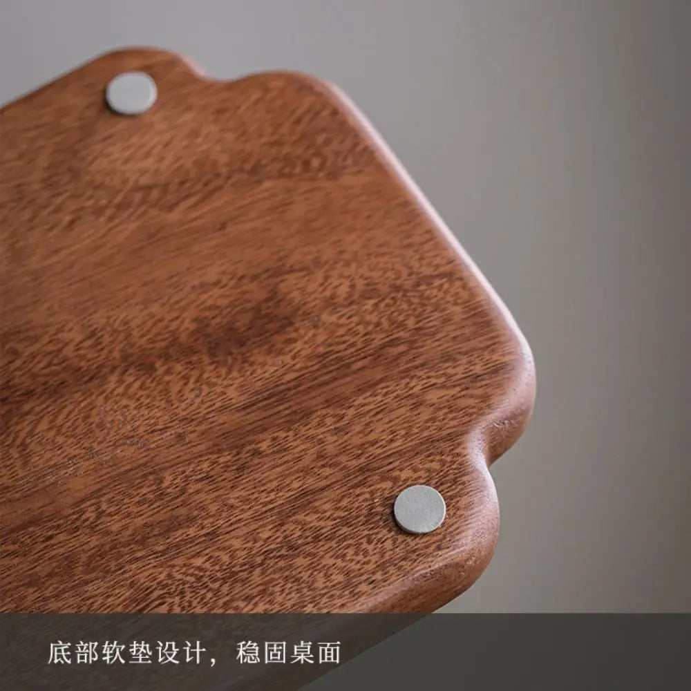 Walnut Round and Leaf Tea Tray, Retro Wooden Serving Platter